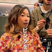 ピンクのデザインカラー希望の女性　お任せカット&オン眉前髪でおしゃれにイメチェン