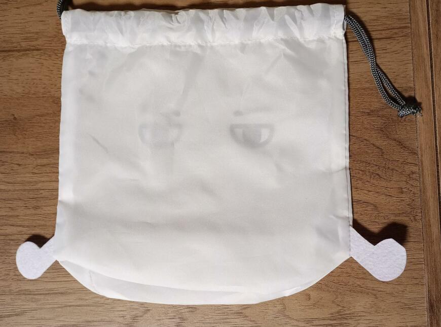 筆者撮影（ダイソー、底マチ付き巾着　メジェド柄）