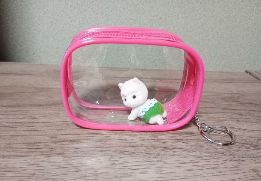 筆者撮影（セリア、推し活ポーチS（レッド・グリーン・パープル））