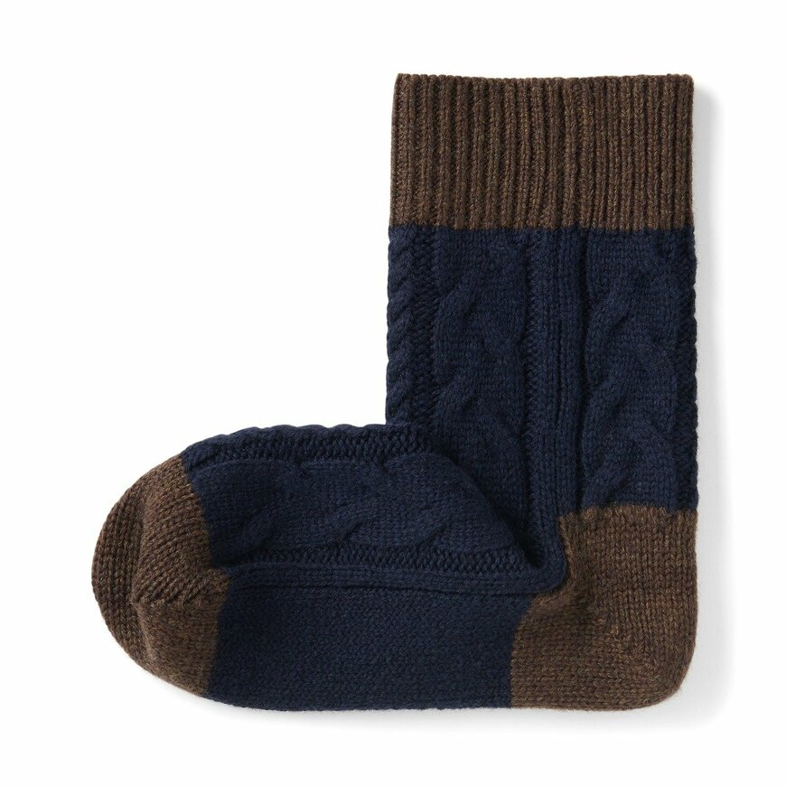 無印良品 婦人 足なり直角 ウール混 柄編み ルームソックス