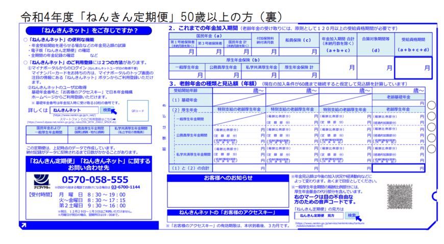 出所：日本年金機構「「ねんきん定期便」の様式（サンプル）と見方ガイド（令和4年度送付分）」