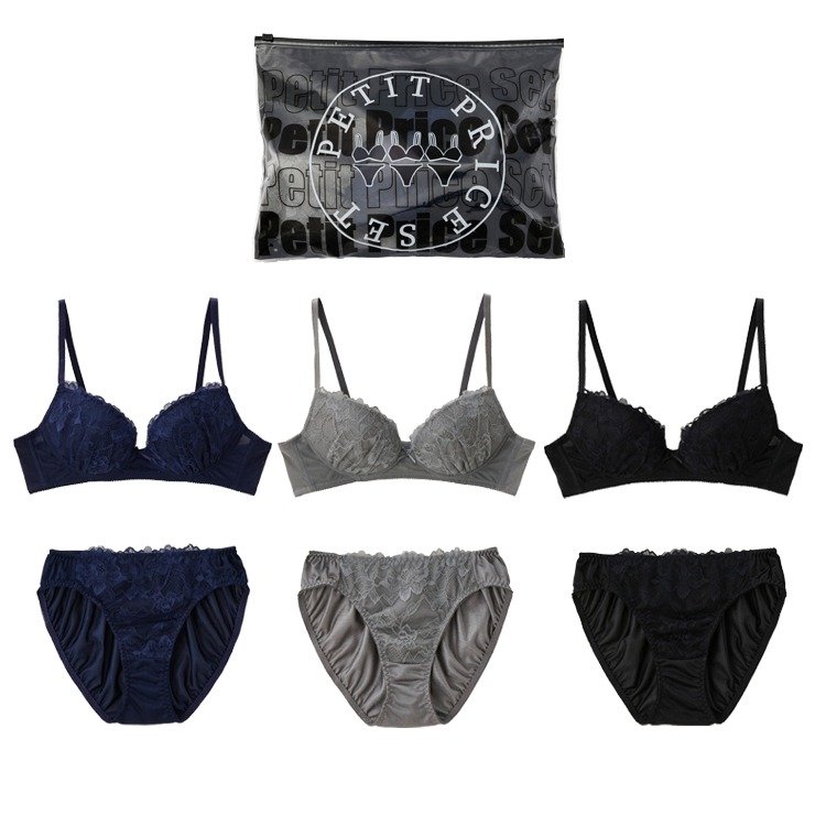 出所：しまむらパーク レディース　ハッピーバッグ　ノンワイヤーブラジャー＋ショーツ　3組セット