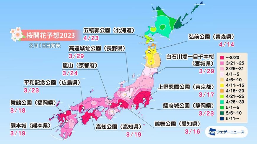画像出所：ウェザーニューズ「来週にかけて西・東日本で桜開花ラッシュ！東京都心は来週にも満開へ」