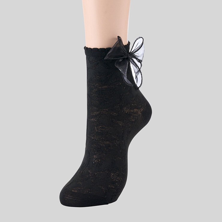 しまむら公式　レディース　クルーソックス（青木美沙子）／大きなリボンモチーフの画像