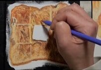 【絵に描いたパン】「一瞬で描き終わりました」3時間半で描いた「レーズンバタートースト」黄金色の焼き目に腹が鳴る！