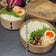 夫への【愛情弁当】型抜きチーズをのっけた〈ハンバーグ〉が水玉模様のようで可愛い！くまさんの〈茹でたまご〉も入った楽しい見た目がたまらない…