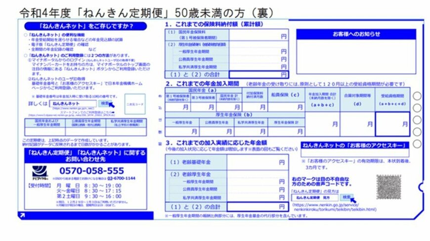 出所：日本年金機構「「ねんきん定期便」の様式（サンプル）と見方ガイド（令和4年度送付分）」