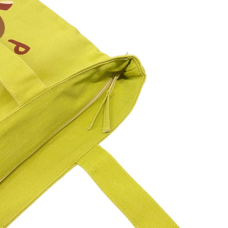 ファスナー付きA4トート ペコちゃん×柴犬 ライトグリーン