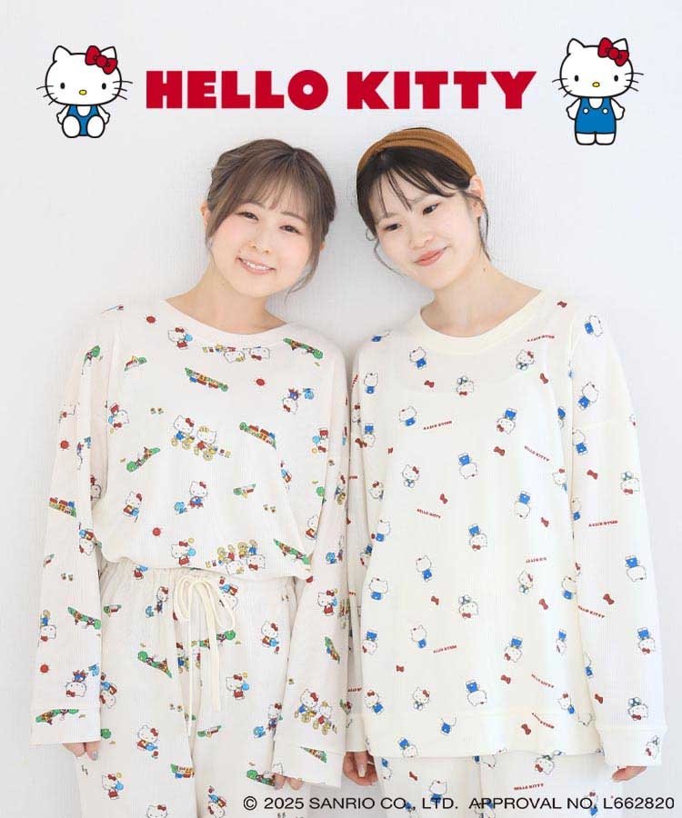 ブルーブルーエ公式　ハローキティワッフルルームウェア上下セット