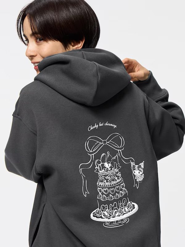 GU公式 スウェットオーバーサイズフルジップパーカ Sanrio characters(クロミデザイン)の画像