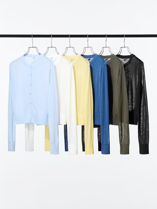 ユニクロ公式 シアークルーネックショートカーディガン60 LIGHT BLUE