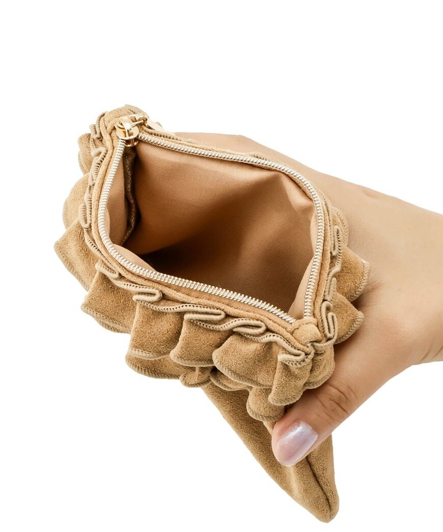 スエード調フリルミニポーチ