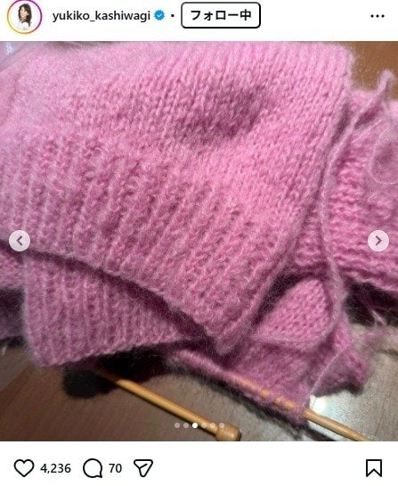 出所：柏木由紀子のInstagram（＠yukiko_kashiwagi） 参照日：2026年3月6日