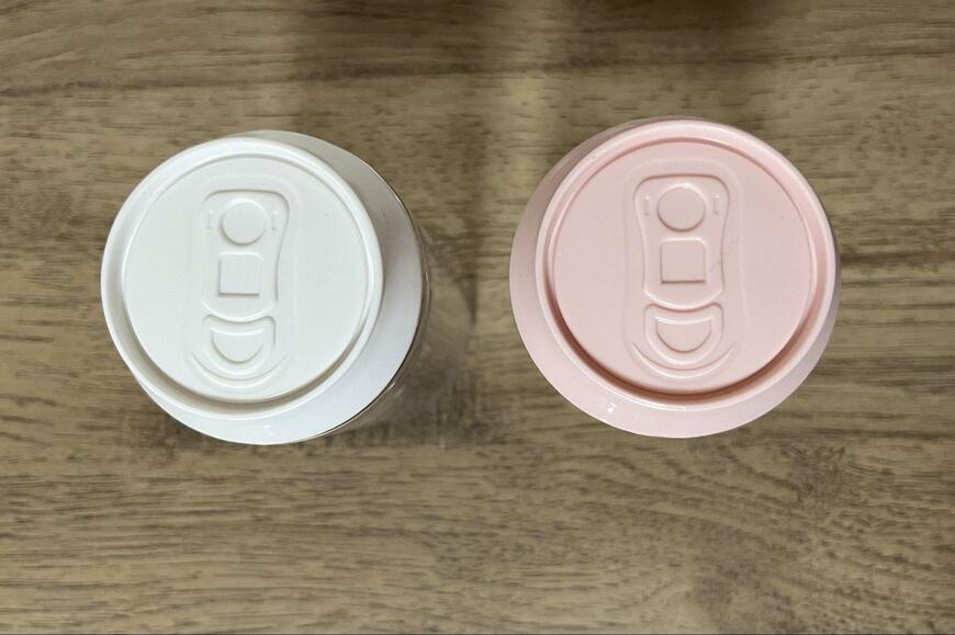 セリア、デザートクリアカップ フタ付き ジュース缶型