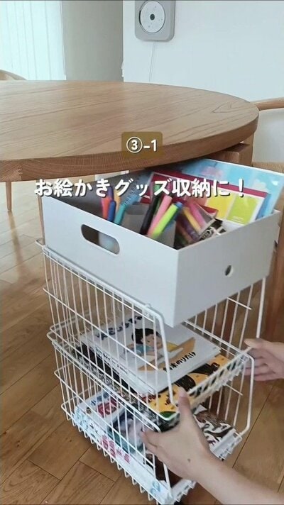 お絵かきグッズを収納したカート