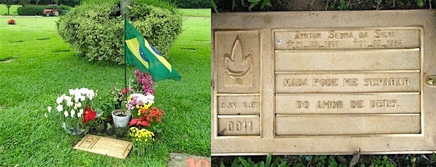 セナが眠るサンパウロ市郊外のモルンビー墓地。ブラジルの英雄とは思えない質素な墓で、誰でも見ることができる