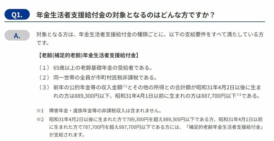年金生活者支援給付金の対象者