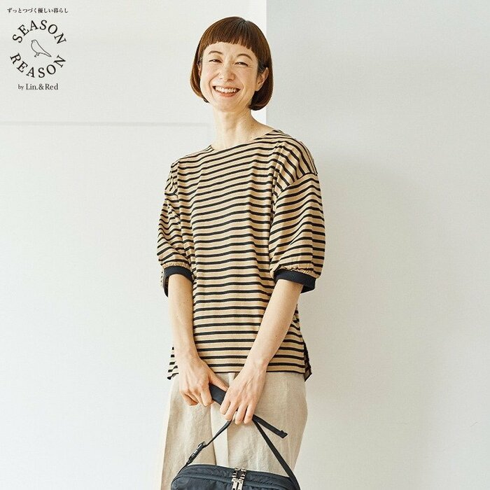 しまむら、Tシャツ(SEASON&REASON）新作ボーダーの着用例