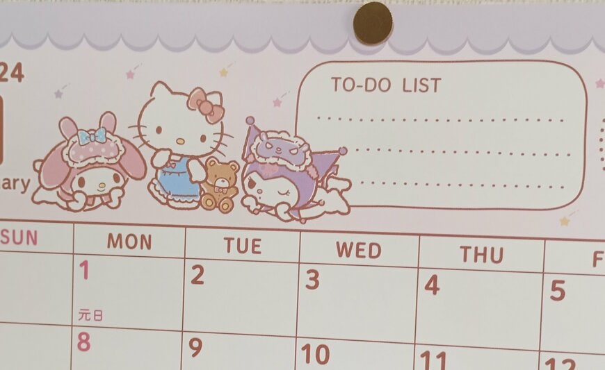 出所：筆者撮影（セリア、サンリオキャラクターズ 2024年 B5 壁掛けカレンダー）