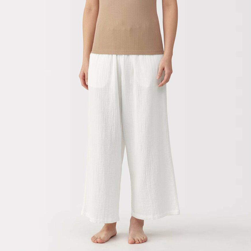 無印良品公式　楊柳ガーゼ　ロングパンツ　オフ白　画像