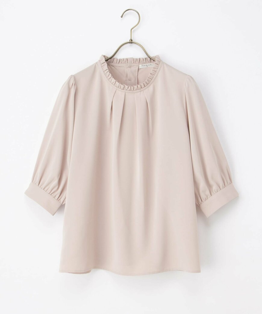  ハニーズ公式　6分袖フリルブラウス（スモーキーピンク）