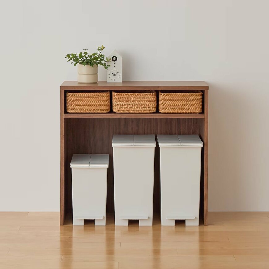 出所：無印良品公式　再生ポリプロピレン入り　ペダル式ダストボックス　両開きフタ付き