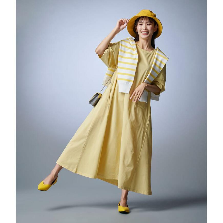 ワークマン、レディースドライサイドポケットランタンスリーブワンピース画像