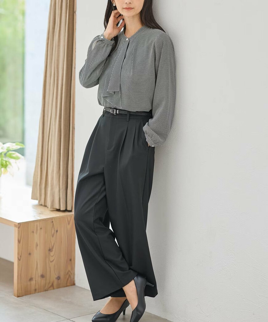 あったか裏地ボウタイブラウス