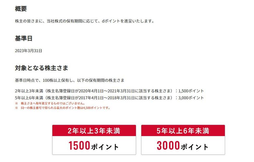 出所：日本電信電話株式会社 株主さまへのdポイント進呈