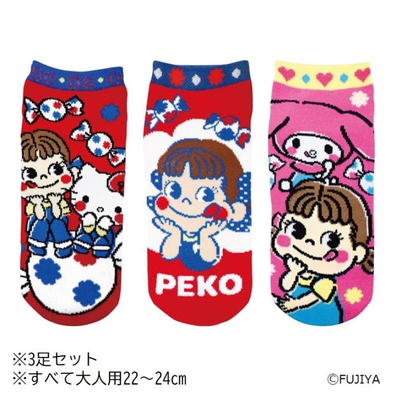 靴下3足セット(ペコちゃん×サンリオ)
