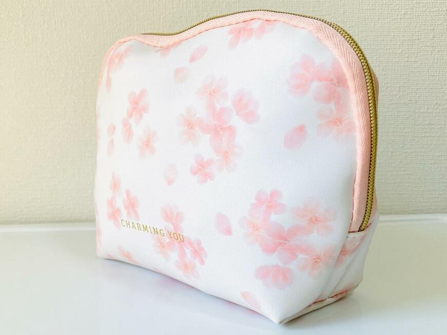 合皮 シェル形ポーチ 淡桜柄