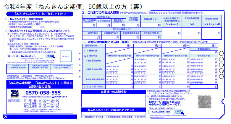 出所：日本年金機構「ねんきん定期便の様式（サンプル）と見方ガイド（令和4年度送付分）」