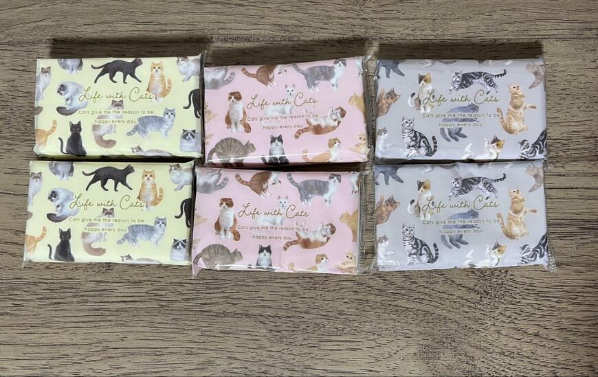 筆者撮影（セリア、ミニミニポケットティッシュ ねこ柄 6個入）