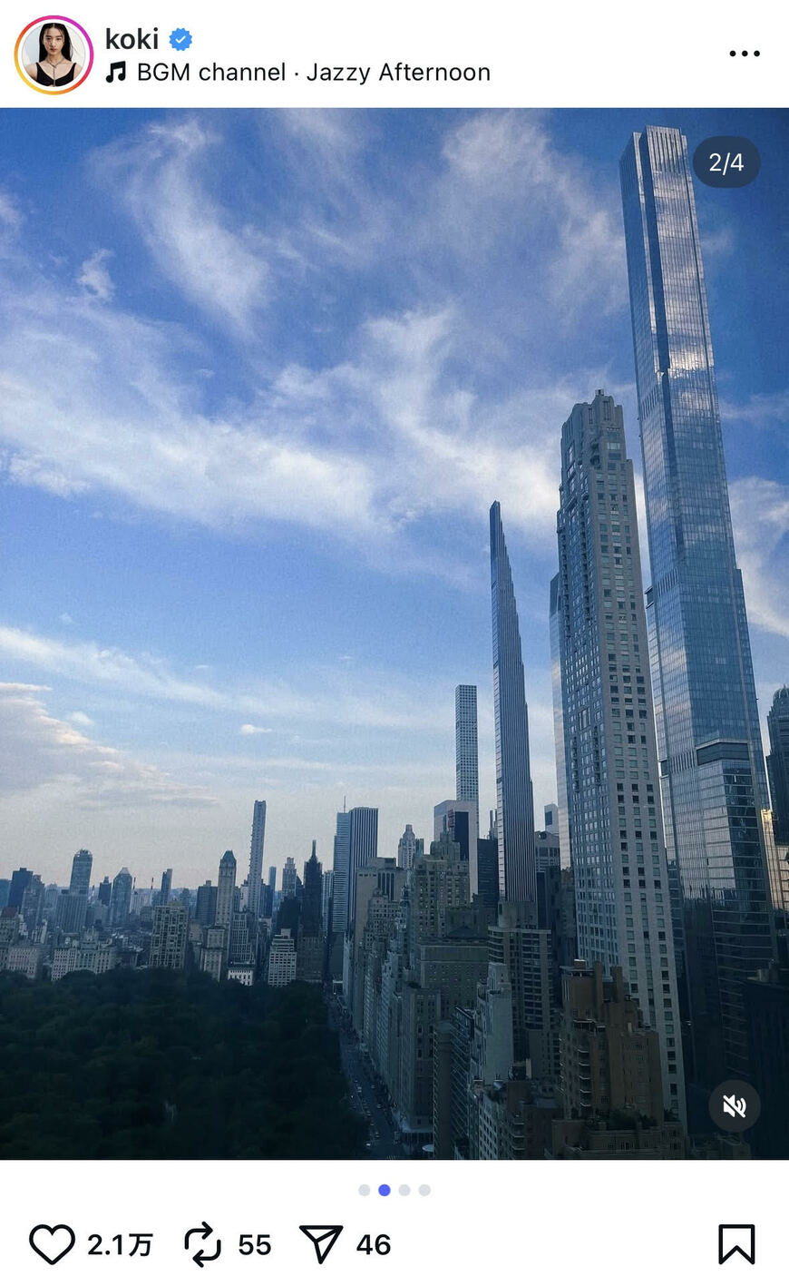 出所：Kōki,のInstagram（＠koki）参照日：2025年9月16日