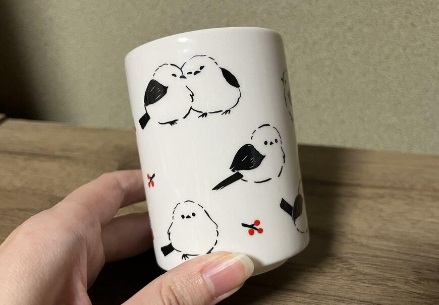 セリア、湯呑 シマエナガ 画像
