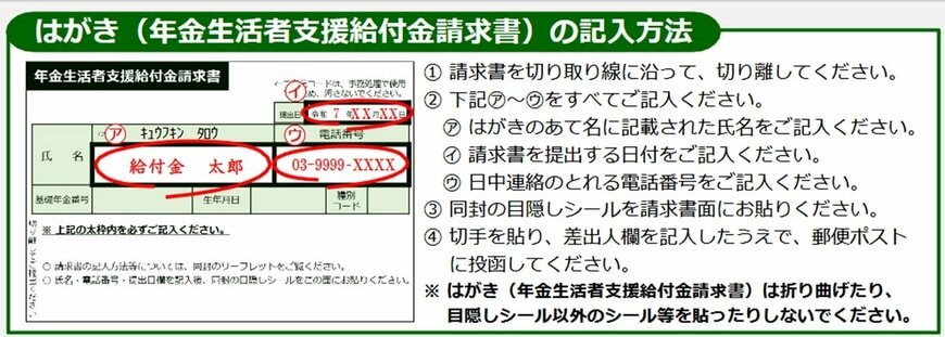 年金生活者支援給付金請求書（はがき型）が届いた方へ