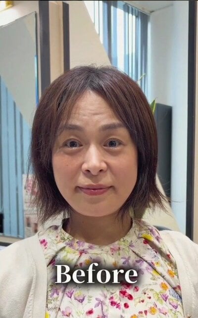 毛先が不揃いにはねて、輪郭のまわりで広がっていた来店時の様子