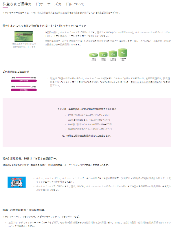 出所：イオン株式会社「株主優待制度」