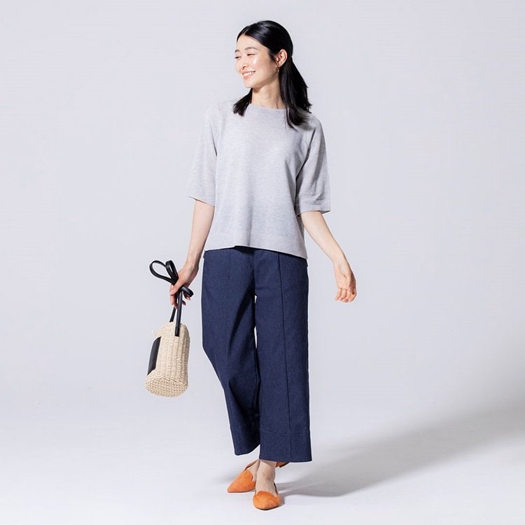 涼感5分袖ニットトップス