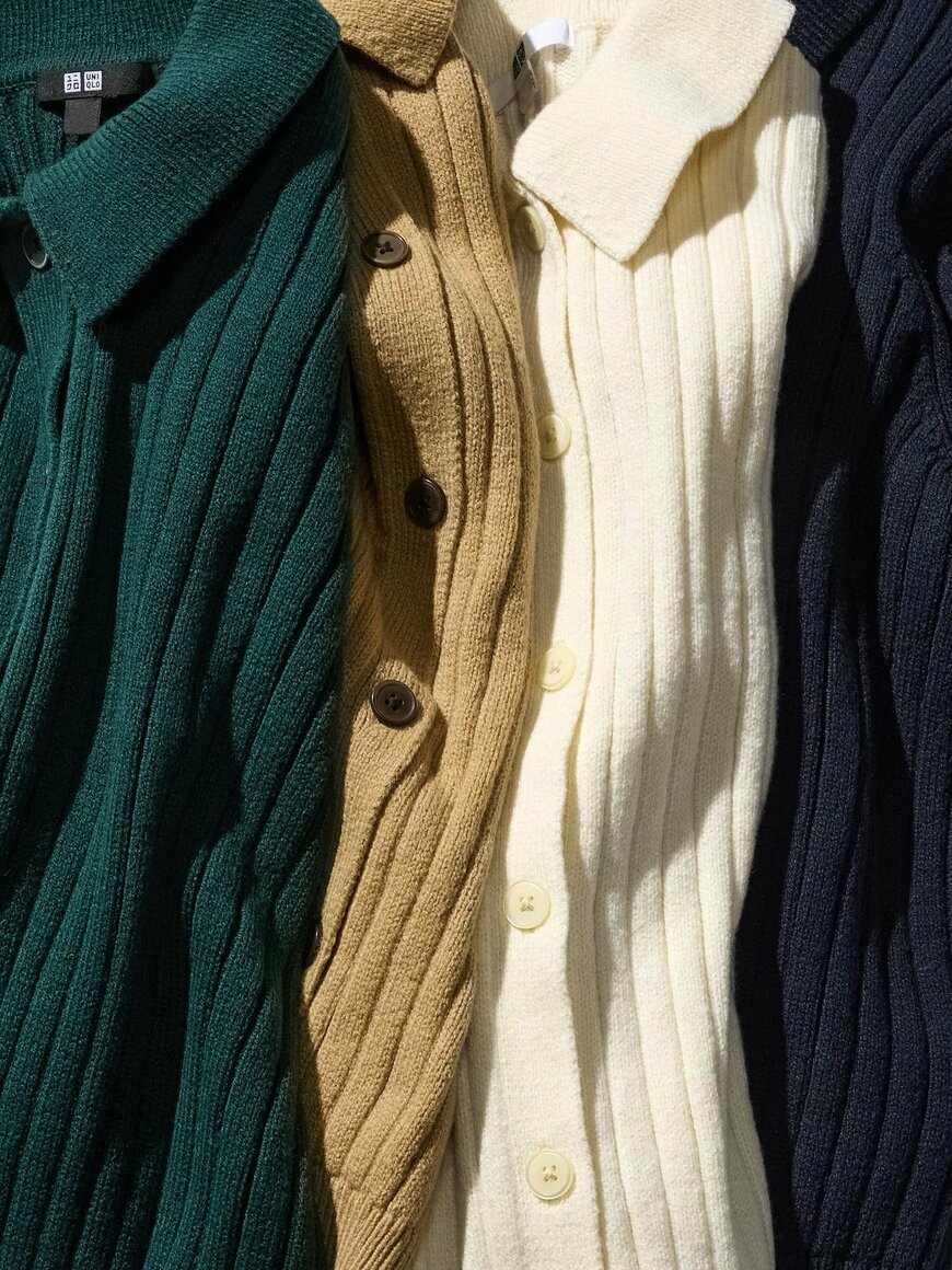 出所：ユニクロ公式　リブポロカーディガン／半袖