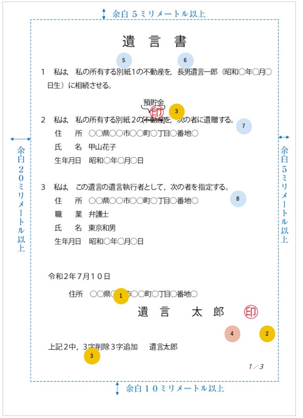 出典：法務省 自筆証書遺言書保管制度「03　遺言書の様式等についての注意事項」