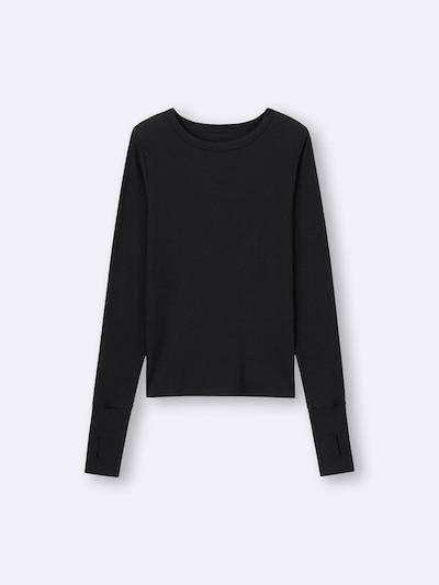 出所：GU公式 ウォームリブクルーネックT(12分袖)