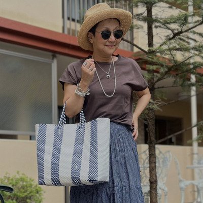 【64歳マダム】GU×UNIQLOで作る夏コーデ。ブラウン×ブルー×ホワイトの3色でまとめる涼しさ