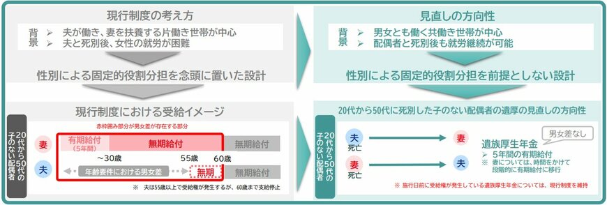 遺族年金制度の見直し案《20代から50代に死別した子のない配偶者》