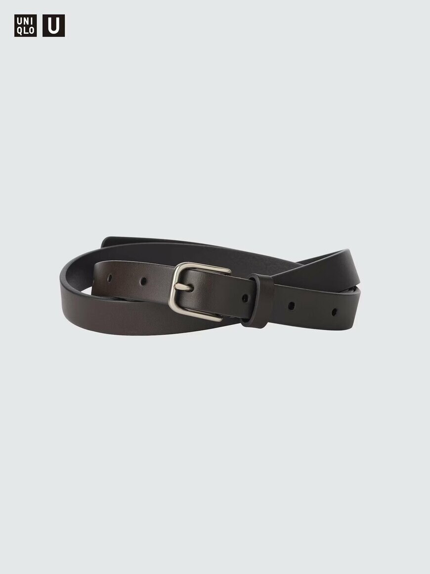 ユニクロ公式 ナローロングレザーベルト(ブラウン)