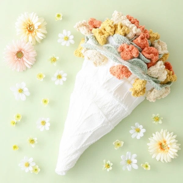 フランフラン公式　フラワーブーケスロー（ひざ掛け）オレンジ