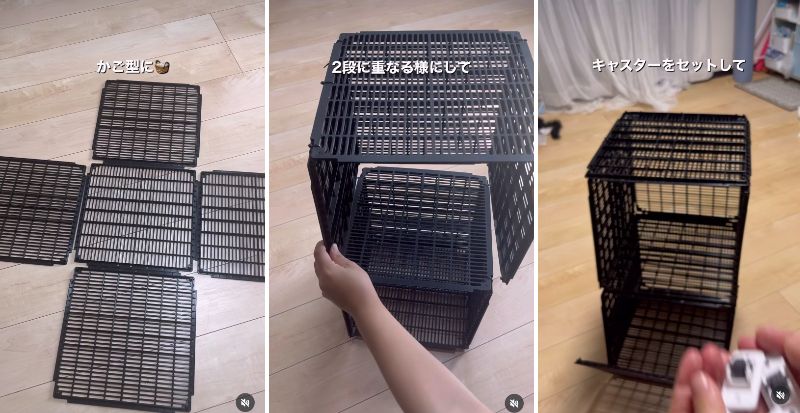 アルミラック棚板を箱状に組み立てる