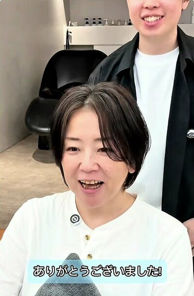 襟足がすっきりした、丸みのある前髪なしのショート（アフター）