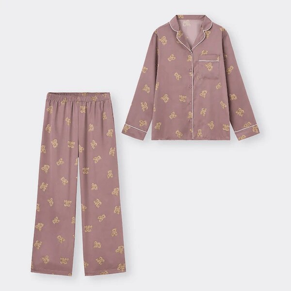 出所：GU公式　サテンパジャマ(長袖&ロングパンツ)(ベア) ファッション通販サイト