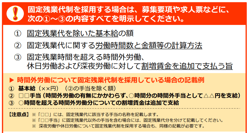 出所：厚生労働省「固定残業代を賃金に含める場合は、適切な表示をお願いします。」